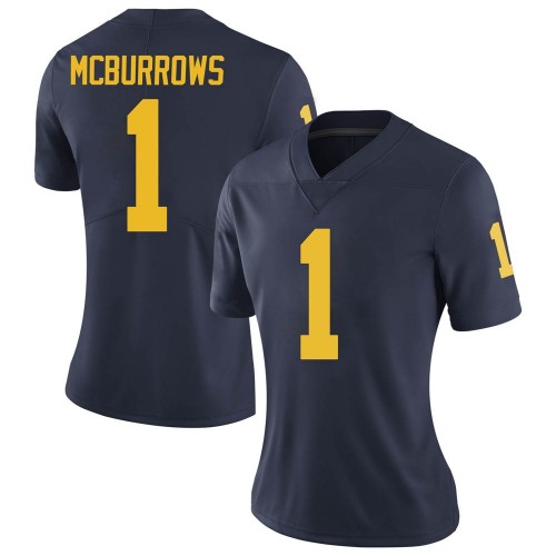 JaDen Mcburrows Michigan Wolverines Women's NCAA #1 Navy Limited Brand Jordan College Stitched Football Jersey ROJ4154YF